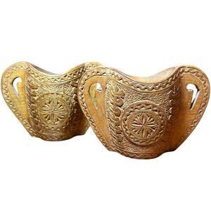 Vintage Yugoslavian Hand Carved Wooden Shepherd’s Wedding Cups Balkan Folk Art